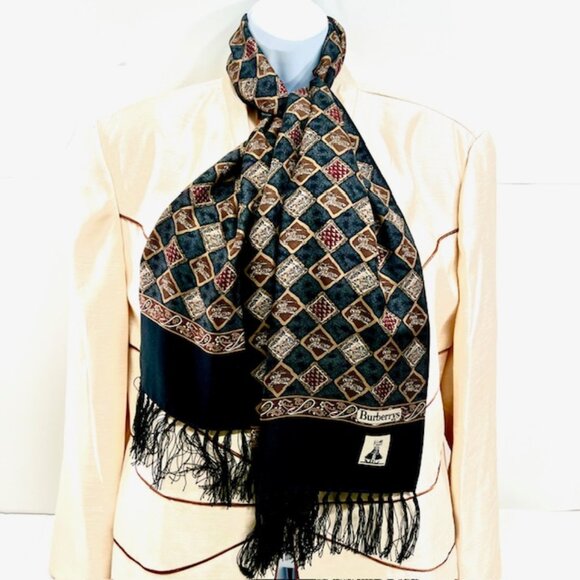 2 Ways Burberrys 100% Silk Satin Scarf 60"x13" Brown black Check Art Fring (1 - Picture 7 of 16